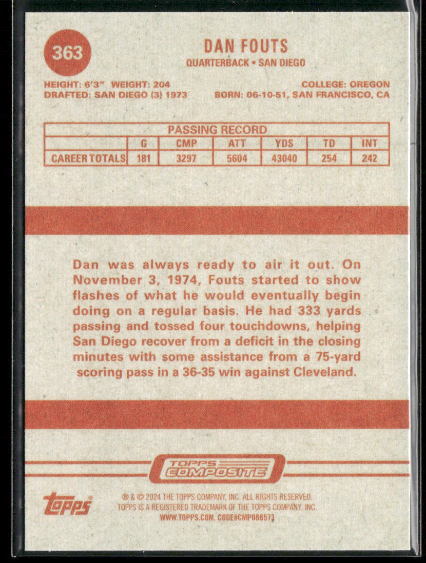 Dan Fouts 2023 Topps Composite #363 San Diego Chargers