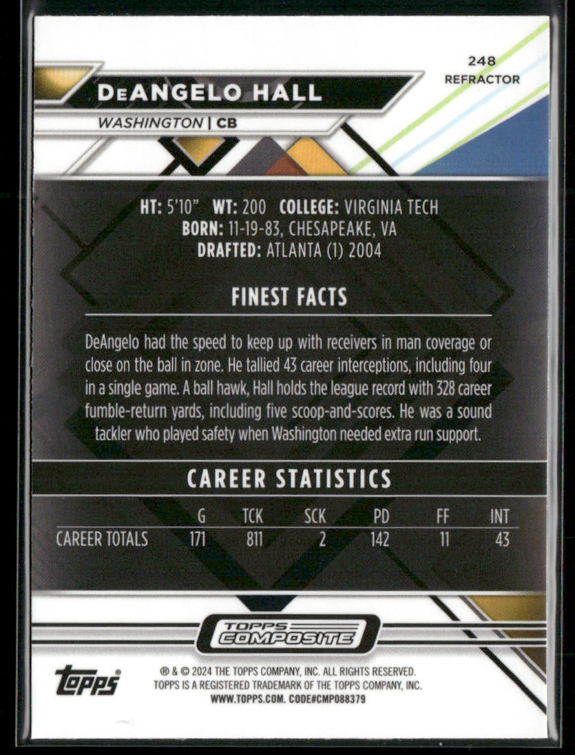 DeAngelo Hall 2023 Topps Composite Finest Refractor #248 Washington Redskins