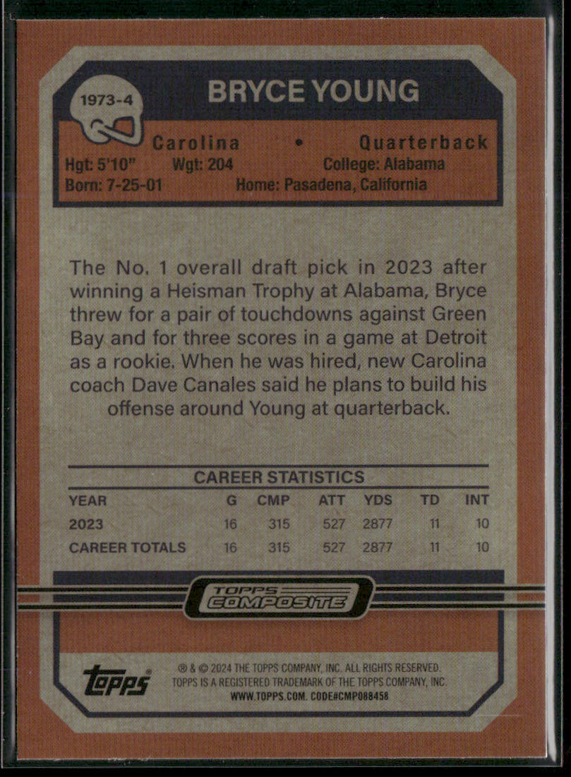 Bryce Young 2023 Topps Composite 1973 Topps Football #1973-4 Carolina Panthers