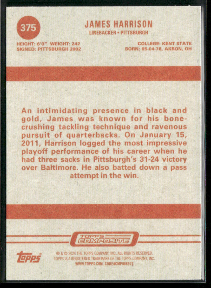James Harrison 2023 Topps Composite #375 Pittsburgh Steelers