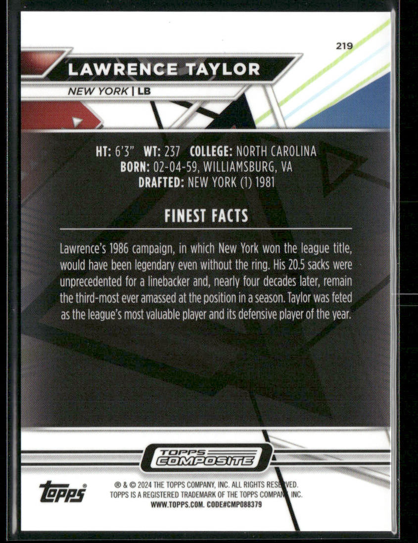 Lawrence Taylor 2023 Topps Composite Finest Blue Refractor #219b New York Giants