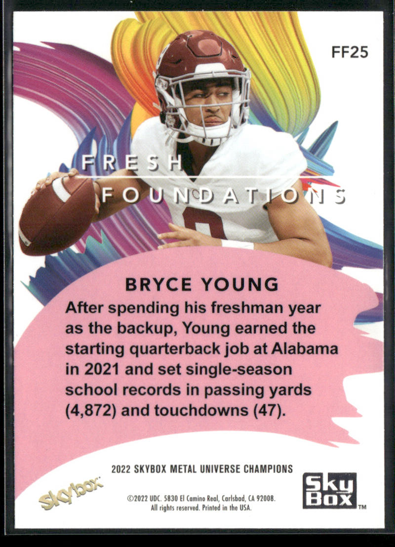 Bryce Young 2022 SkyBox Metal Universe Champions Fresh Foundations Aqua #FF25