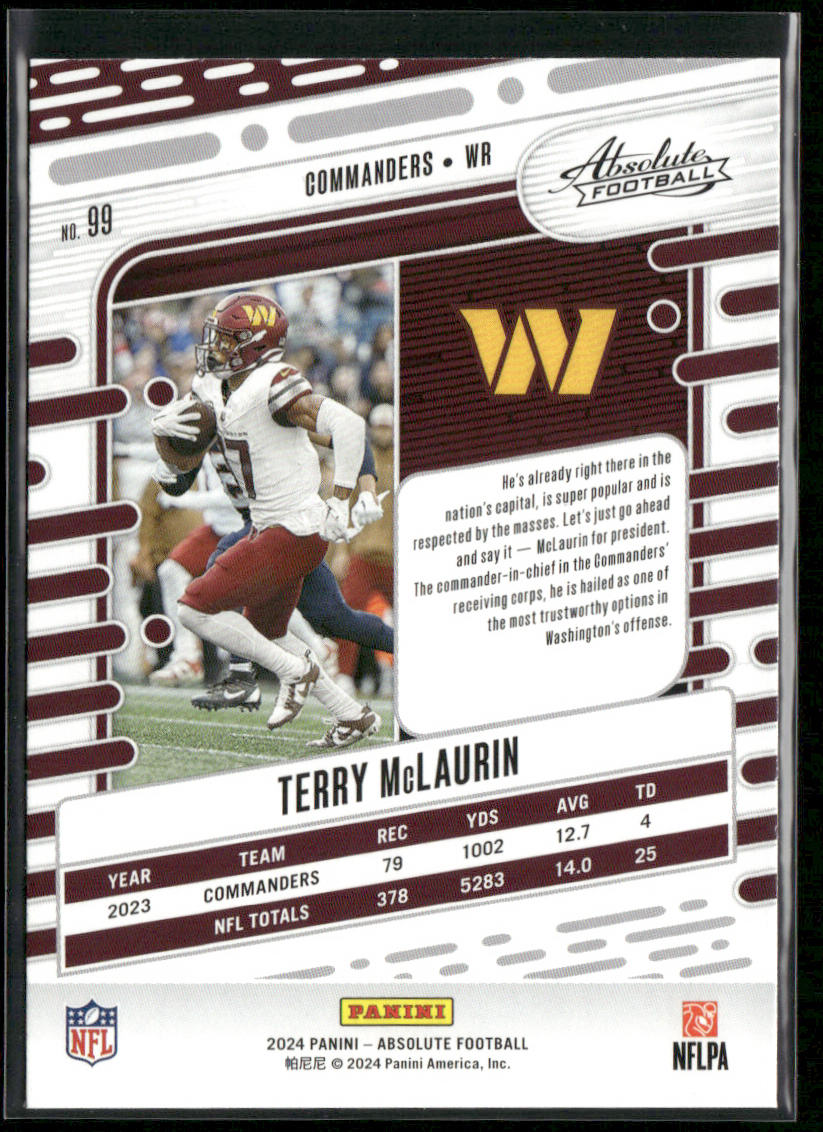 Terry McLaurin 2024 Panini Absolute Red and Blue #99 Washington Commanders