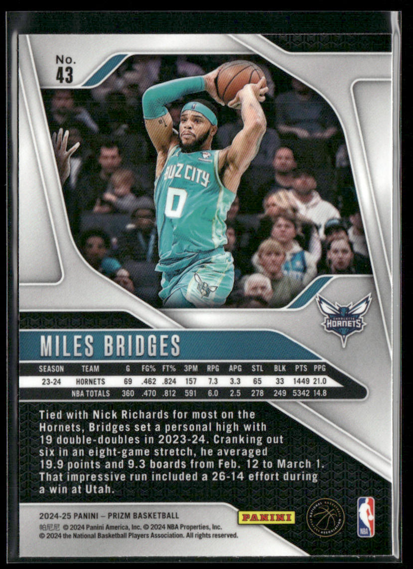Miles Bridges 2024-25 Panini Prizm #43 Charlotte Hornets