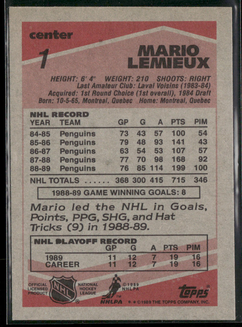 Mario Lemieux 1989-90 Topps #1 Pittsburgh Penguins