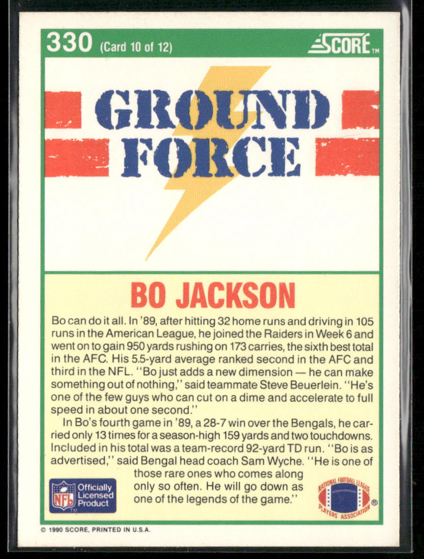 Bo Jackson 1990 Score #330 Los Angeles Raiders