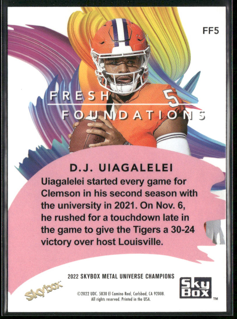 D.J. Uiagalelei 2022 SkyBox Metal Universe Champions Fresh Foundations Aqua #FF5