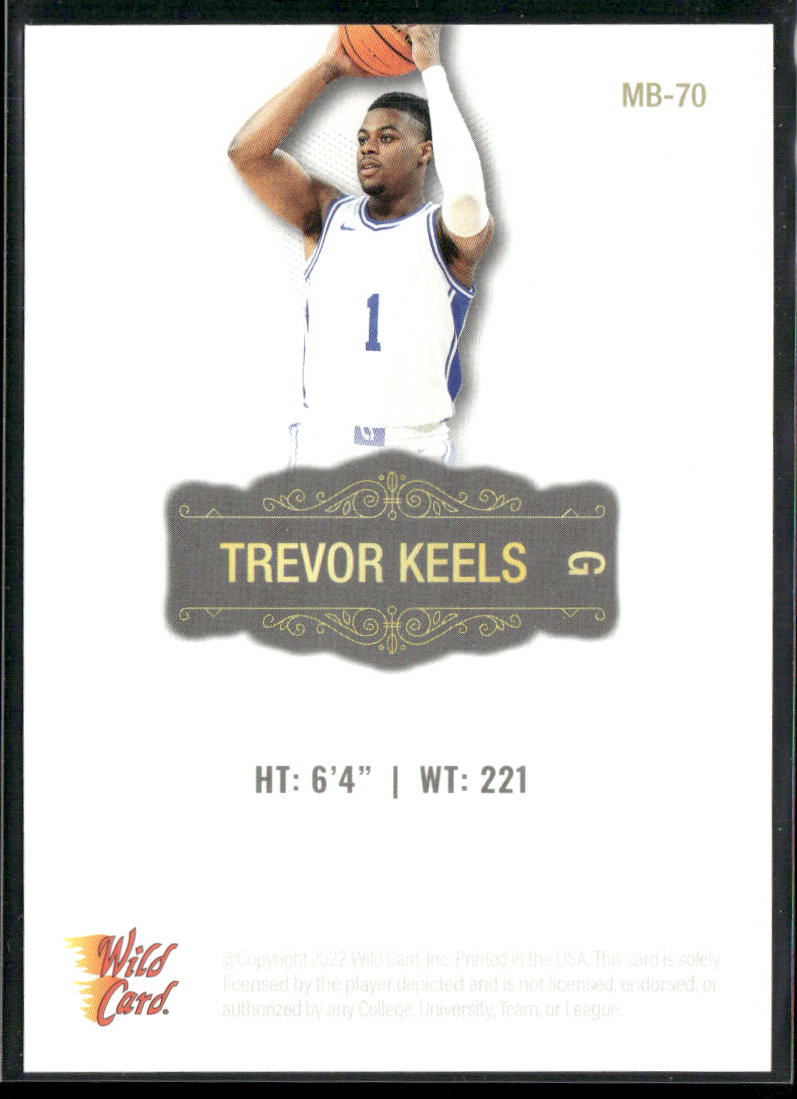 Trevor Keels 2022 Wild Card Matte White #MB-70 Duke Blue Devils
