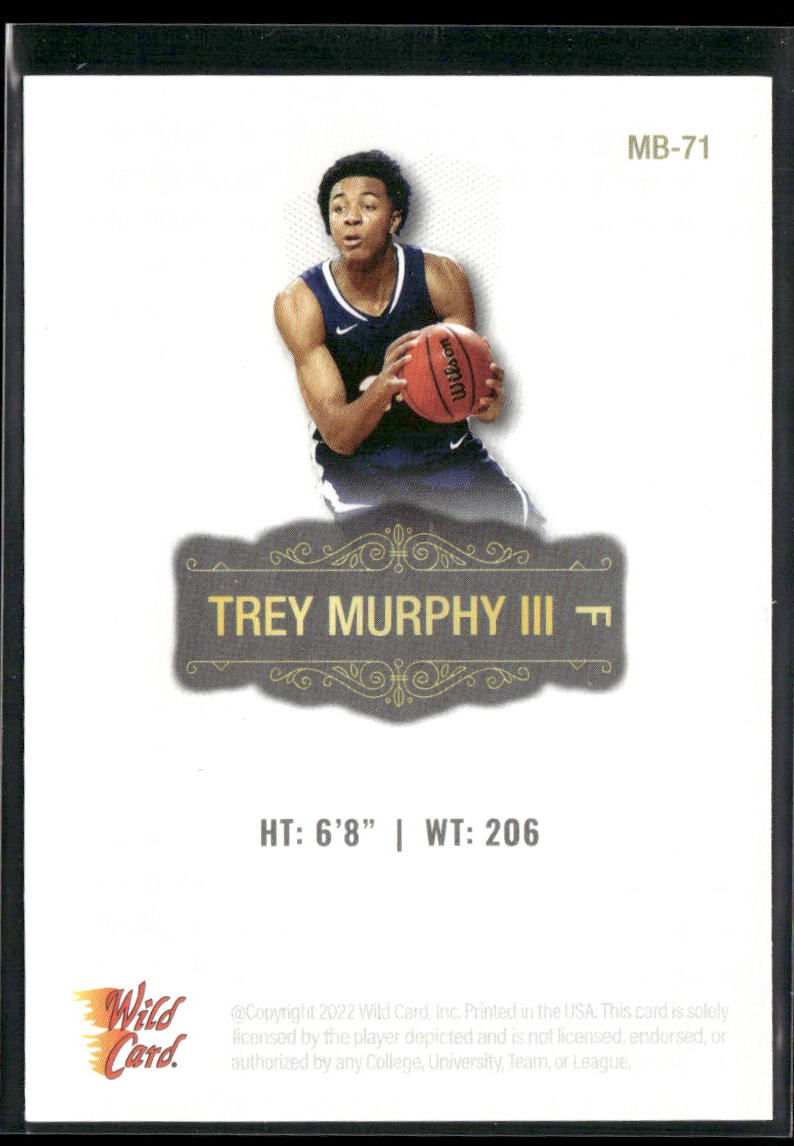 Trey Murphy III 2022 Wild Card Matte White #MB-71 New Orleans Pelicans