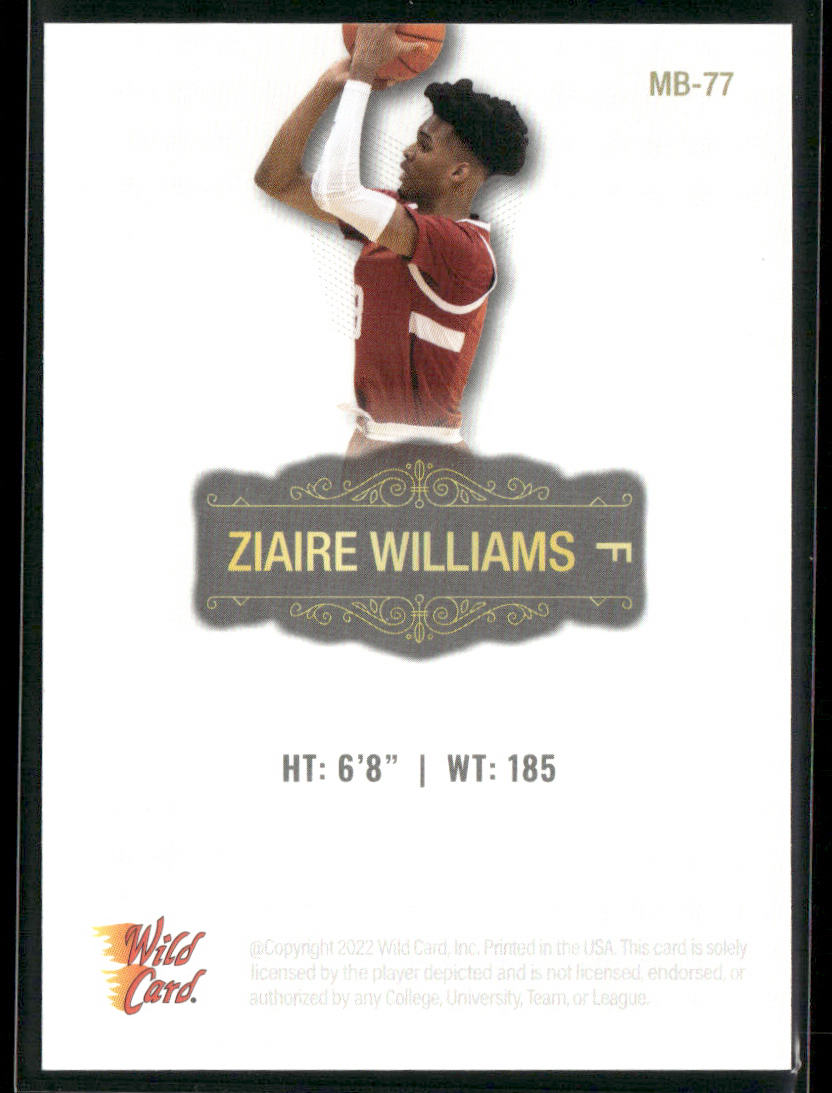 Ziaire Williams 2022 Wild Card Matte White #MB-77 Memphis Grizzlies