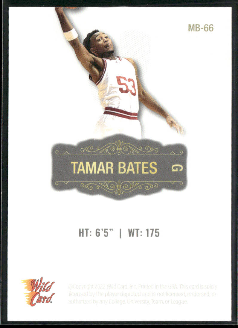 Tamar Bates 2022 Wild Card Matte White #MB-66 Indiana Hoosiers