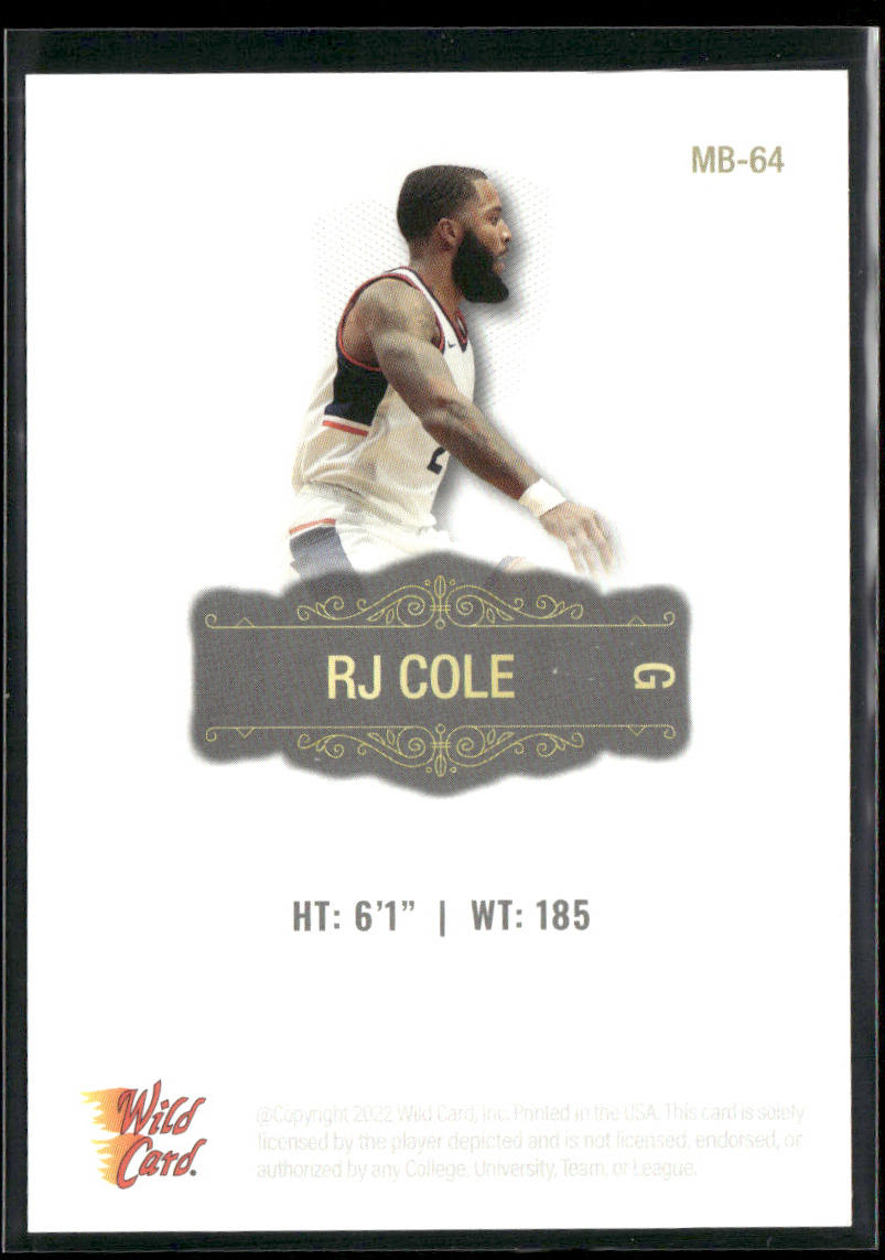 RJ Cole 2022 Wild Card Matte #MB-64 Connecticut Huskies