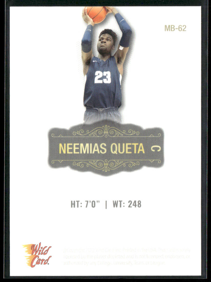 Neemias Queta 2022 Wild Card Matte White #MB-62 Sacramento Kings