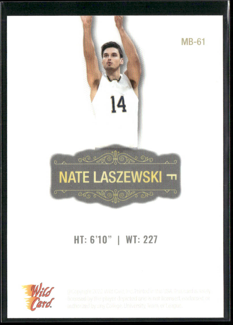 Nate Laszewski 2022 Wild Card Matte White #MB-61 Notre Dame Fighting Irish