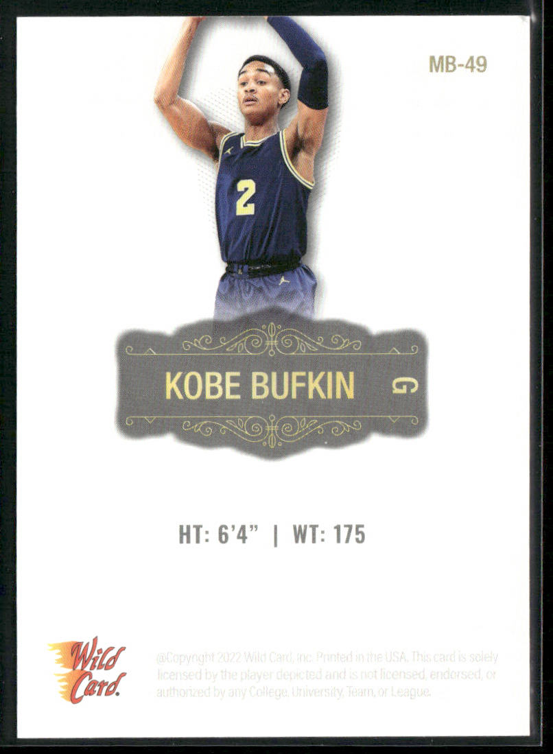 Kobe Bufkin 2022 Wild Card Matte White #MB-49 Michigan Wolverines