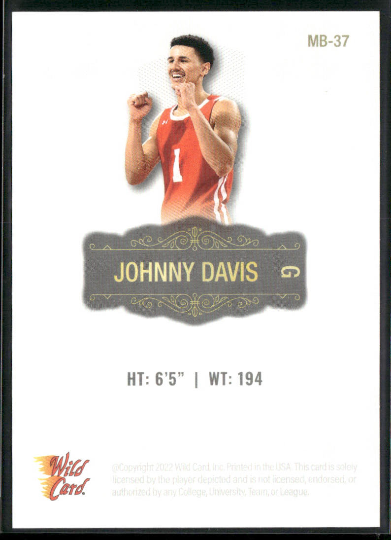 Johnny Davis 2022 Wild Card Matte White #MB-37 Wisconsin Badgers