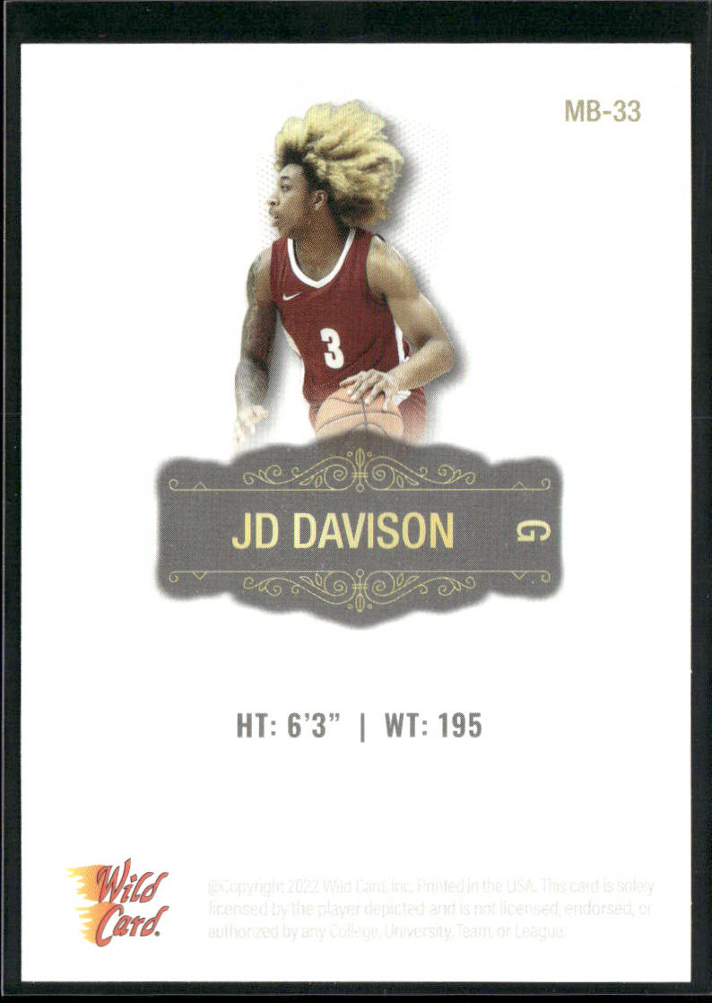 JD Davison 2022 Wild Card Matte White #MB-33 Alabama Crimson Tide