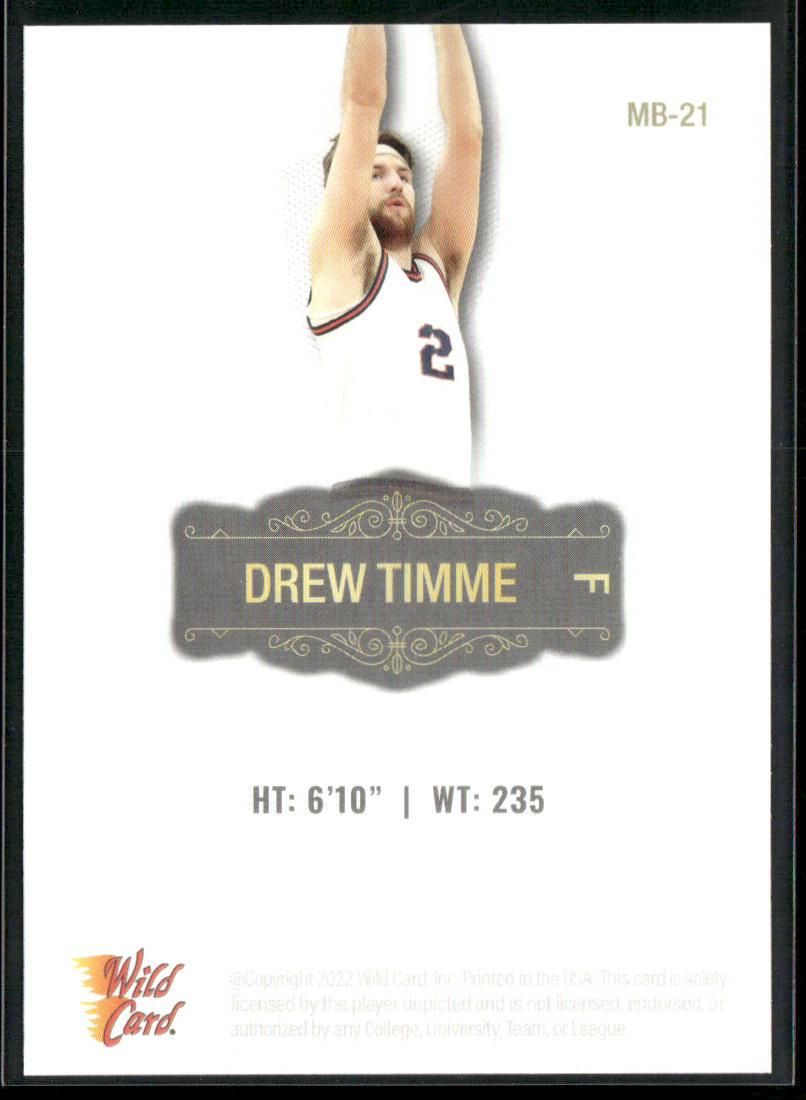 Drew Timme 2022 Wild Card Matte White #MB-21 Gonzaga Bulldogs