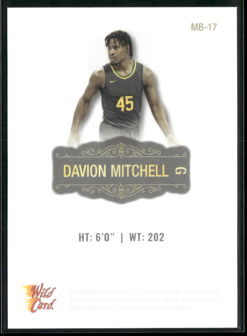 Davion Mitchell 2022 Wild Card Matte White #MB-17 Sacramento Kings