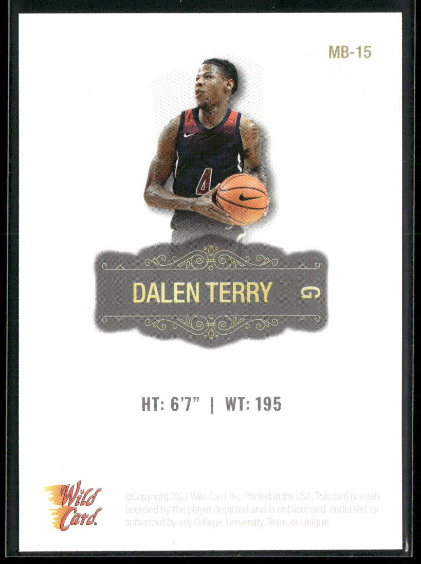 Dalen Terry 2022 Wild Card Matte White #MB-15 Arizona Wildcats