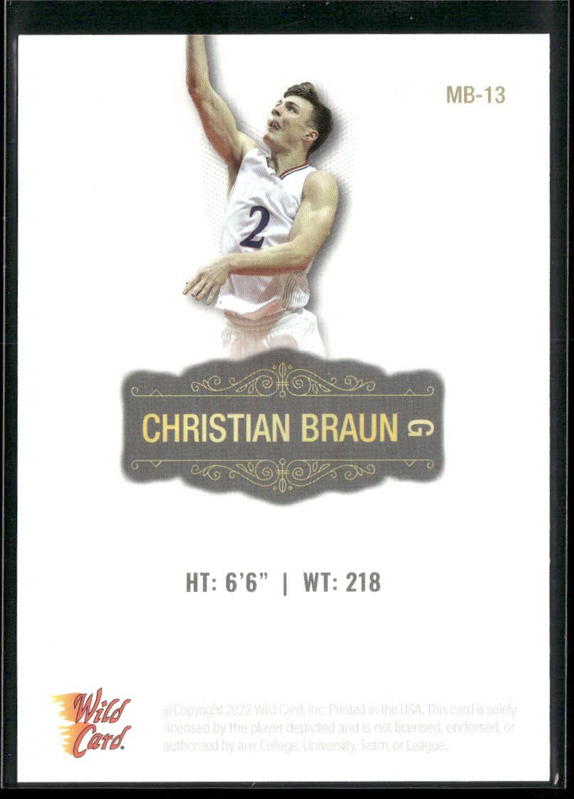 Christian Braun 2022 Wild Card Matte White #MB-13 Kansas Jayhawks