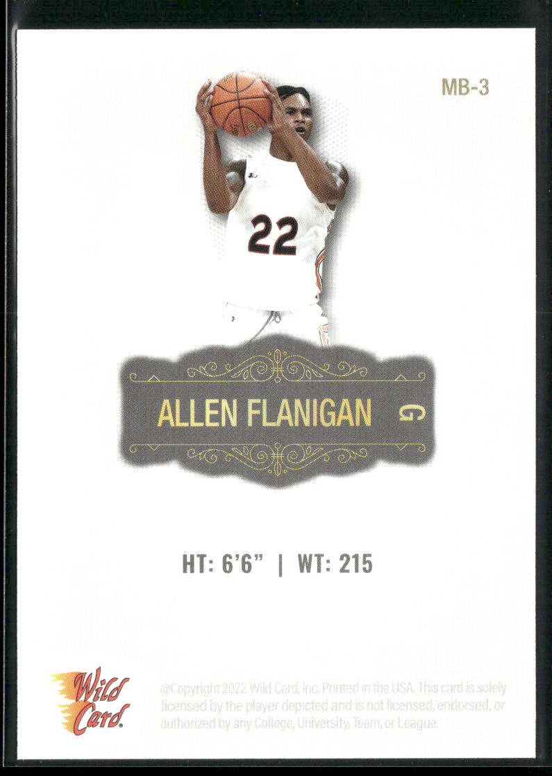 Allen Flanigan 2022 Wild Card Matte White #MB-3 Auburn Tigers