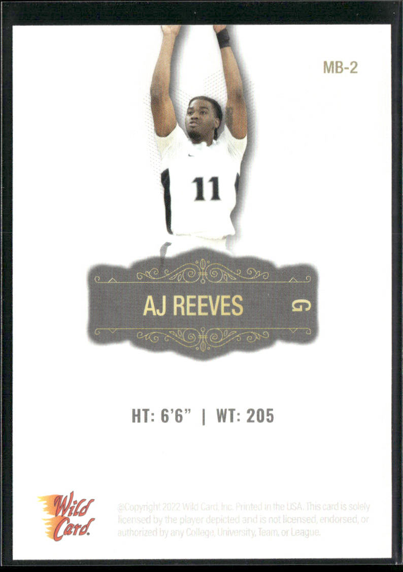 AJ Reeves 2022 Wild Card Matte White #MB-2 Providence Friars