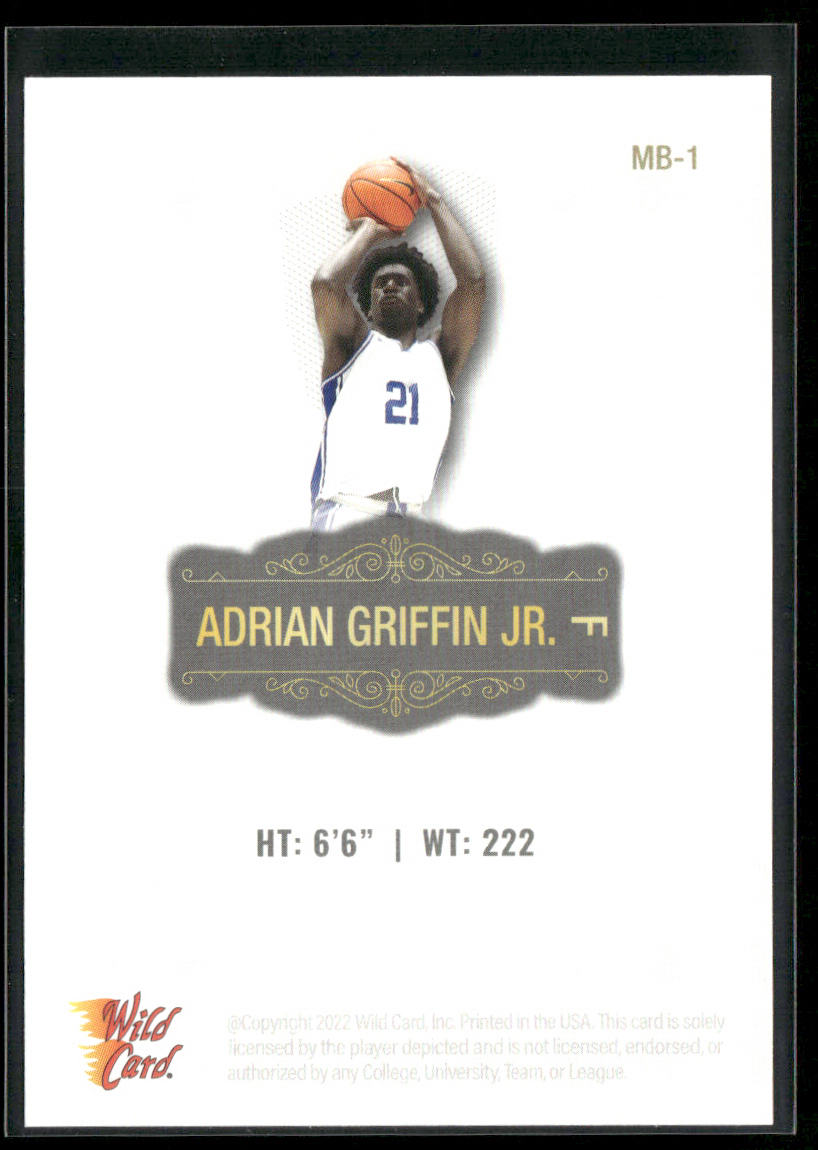 AJ Griffin 2022 Wild Card Matte White #MB-1 Duke Blue Devils