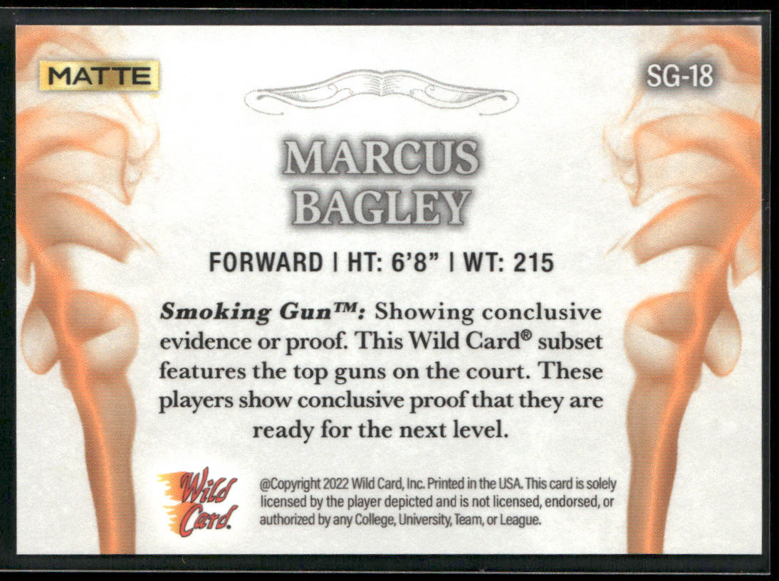 Marcus Bagley 2022 Wild Card Matte Smoking Guns White/Orange #SG-18