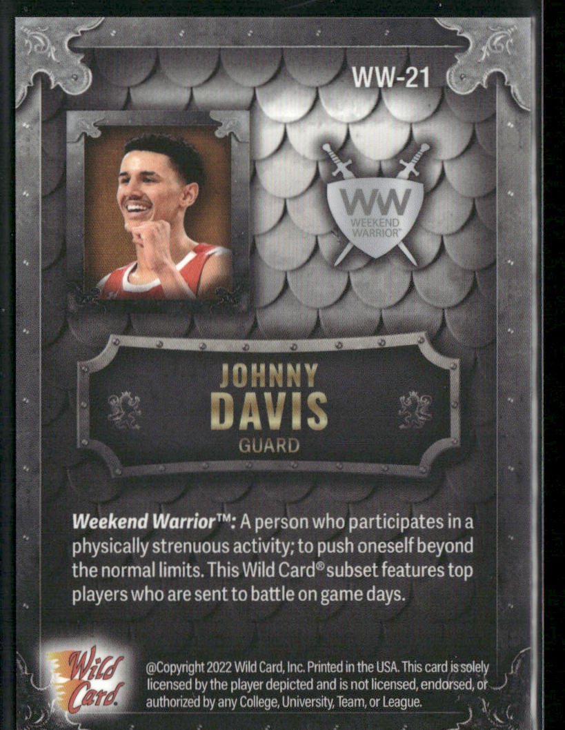 Johnny Davis 2022 Wild Card Matte Weekend Warrior Silver/White/Orange #WW-21 back