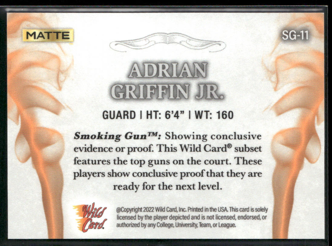 Adrian Griffin Jr. 2022 Wild Card Matte Smoking Guns White/Orange #SG-11
