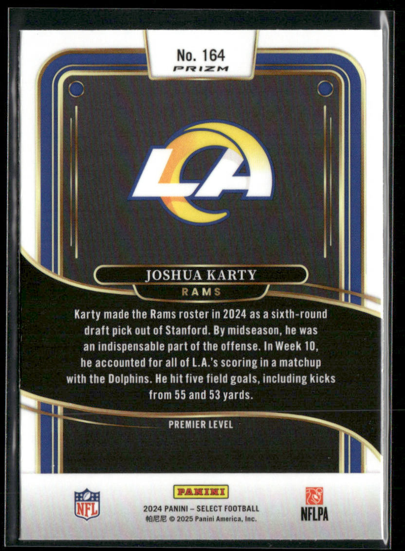 Joshua Karty 2024 Panini Select Black & Blue Prizm Shock #164 RC Rams