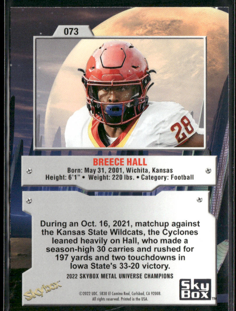 Breece Hall 2022 SkyBox Metal Universe Champions #073 back