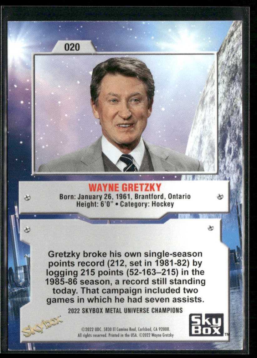 Wayne Gretzky 2022 SkyBox Metal Universe Champions #020 back