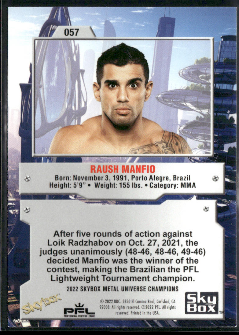 Raush Manfio 2022 SkyBox Metal Universe Champions #057 back