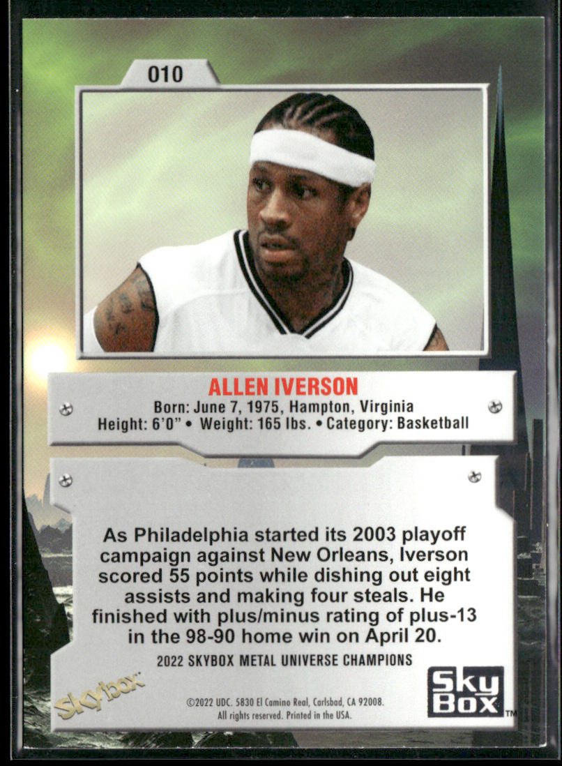 Allen Iverson 2022 SkyBox Metal Universe Champions #010 back