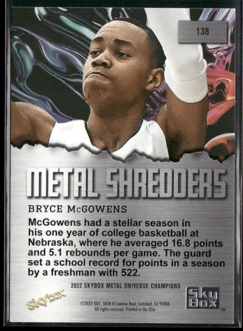 Bryce McGowens 2022 SkyBox Metal Universe Champions Aqua #138