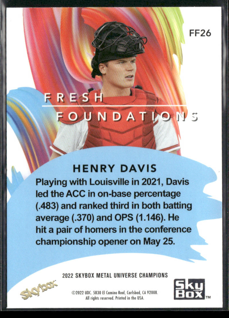 Henry Davis 2022 SkyBox Metal Universe Champions Fresh Foundations #FF26 back