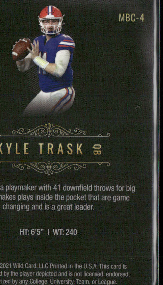 Kyle Trask 2021 Wild Card Matte White Black #MBC-4 Florida Gators