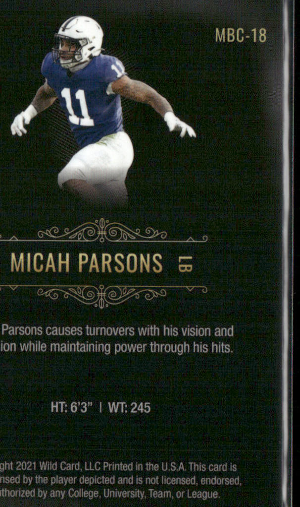 Micah Parsons 2021 Wild Card Matte White Black #MBC-18 Penn State Nittany Lions