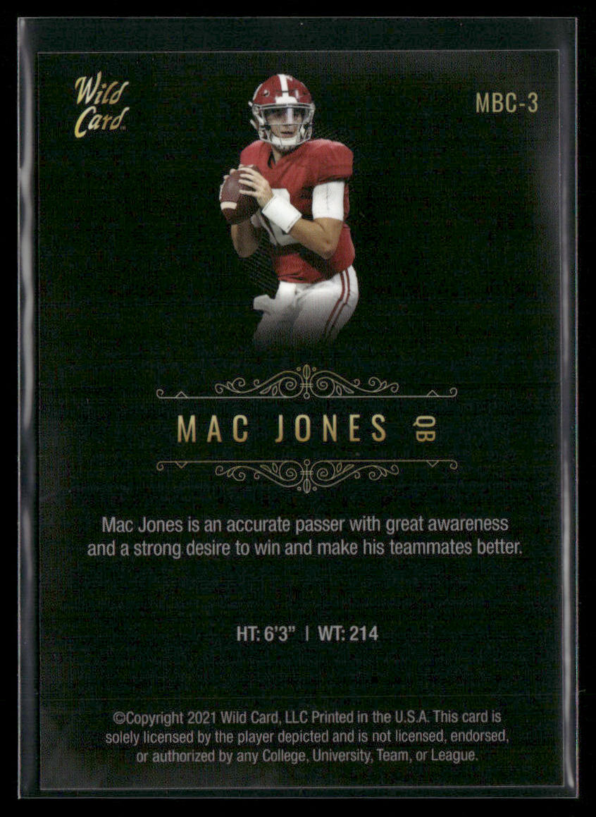 Mac Jones 2021 Wild Card Matte White Black #MBC-3 Alabama Crimson Tide
