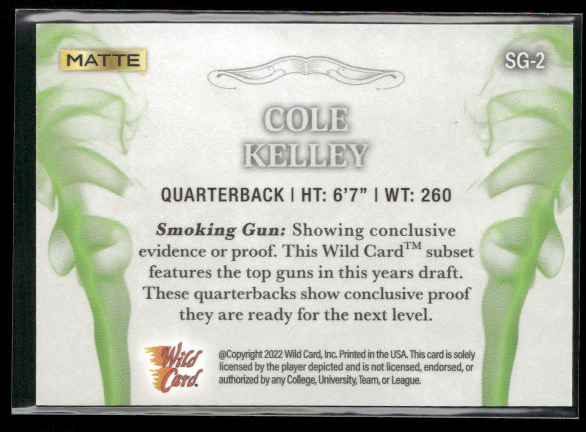 Cole Kelley 2022 Wild Card Matte Smoking Guns White/Green #SG-2 Lions