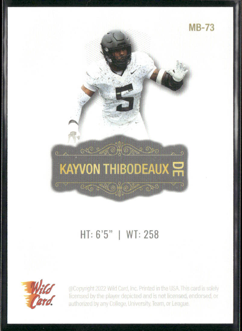 Kayvon Thibodeaux 2022 Wild Card Matte White #MB-73 Oregon Ducks