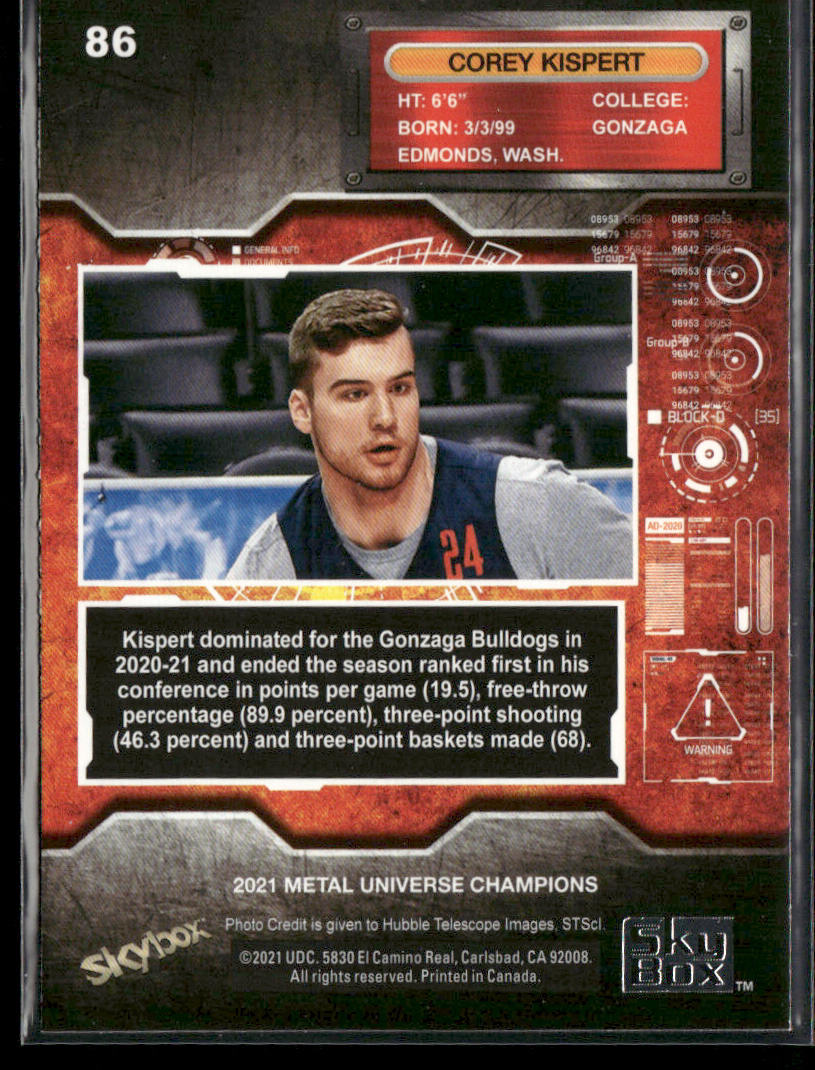 Corey Kispert 2021 SkyBox Metal Universe Champions #86