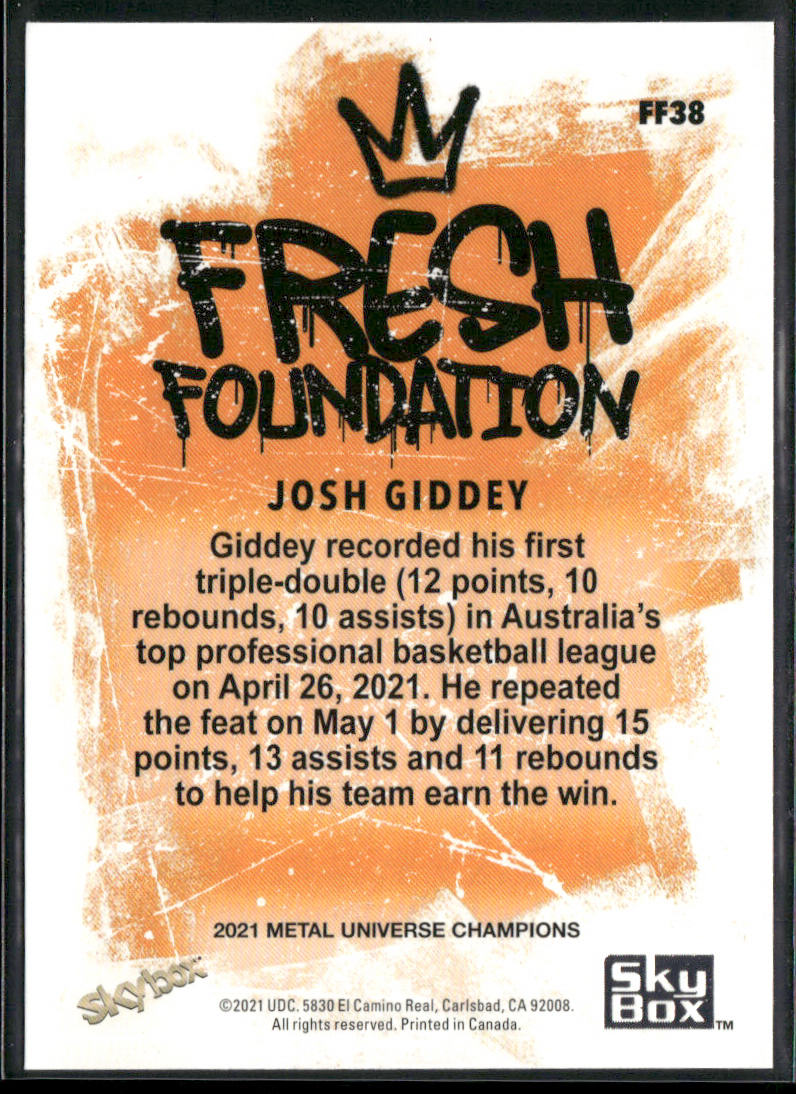 Josh Giddey 2021 SkyBox Metal Universe Champions Fresh Foundation #FF38 back
