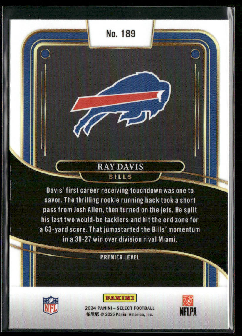 Ray Davis 2024 Panini Select #189 RC Buffalo Bills