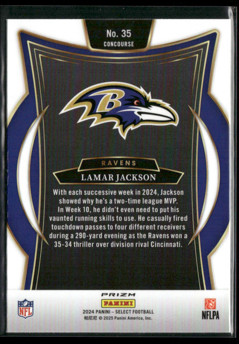Lamar Jackson 2024 Panini Select Black & Blue Prizm Shock #35 Baltimore Ravens