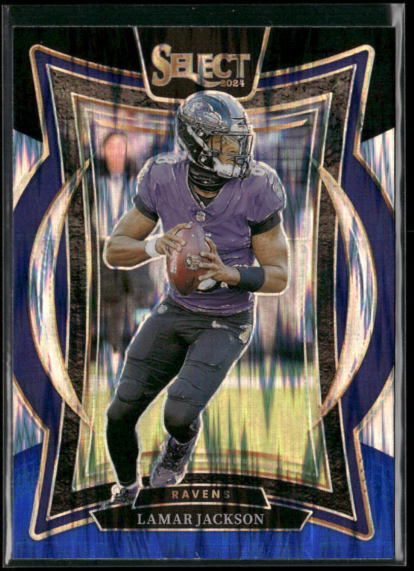Lamar Jackson 2024 Panini Select Black & Blue Prizm Shock #35 Baltimore Ravens