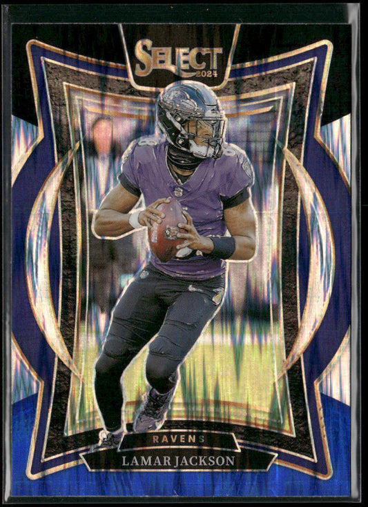 Lamar Jackson 2024 Panini Select Black & Blue Prizm Shock #35 Baltimore Ravens