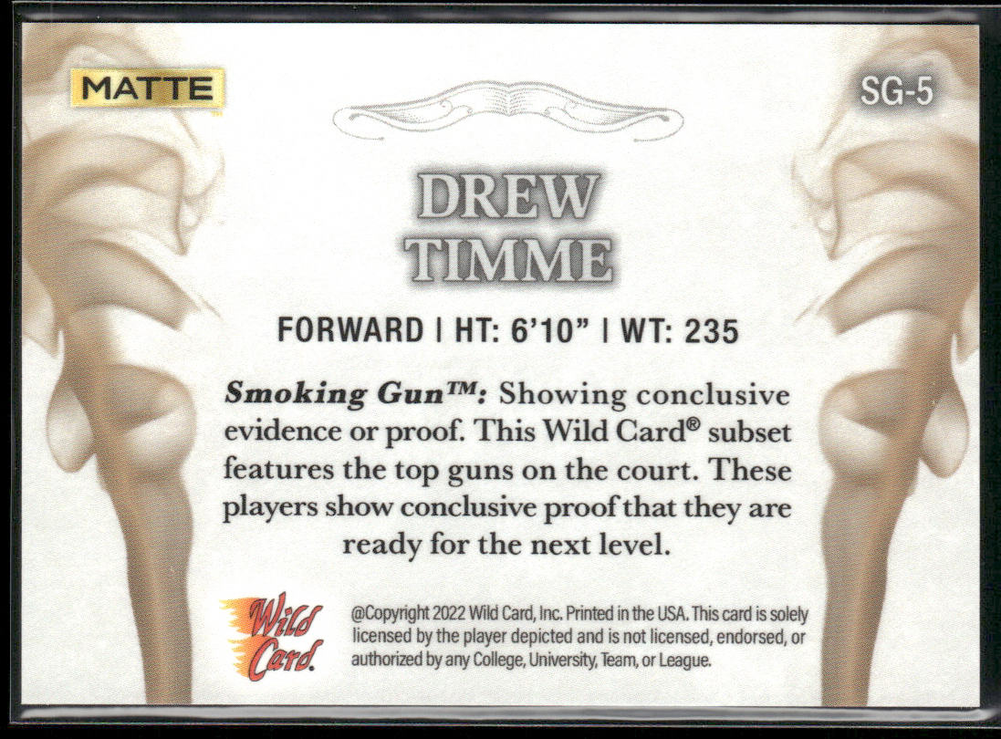 Drew Timme 2022 Wild Card Matte Smoking Guns White/Bronze #SG-5 SN